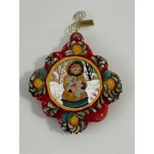 G.Debrekht 61025-21 Girl in Snow w/ Teddy Bear Red Ornament 4" w/ Box